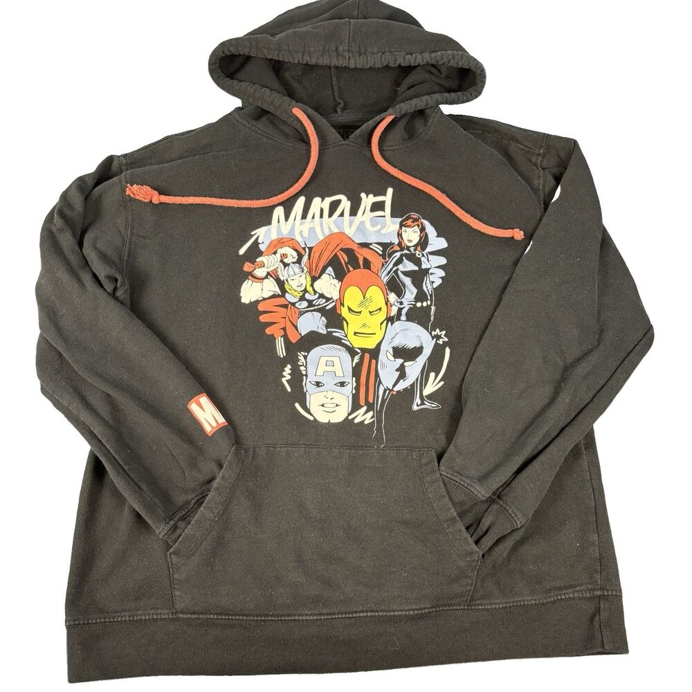 Marvel Earths Mightiest Heroes Comic Black Graphic Hoodie Sweatshirt XL 15/17